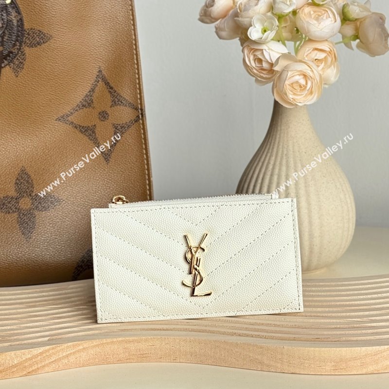 Saint Laurent Matelasse Fragments Card Case in Grianed Leather White 2024 607915 (YY-241218125)