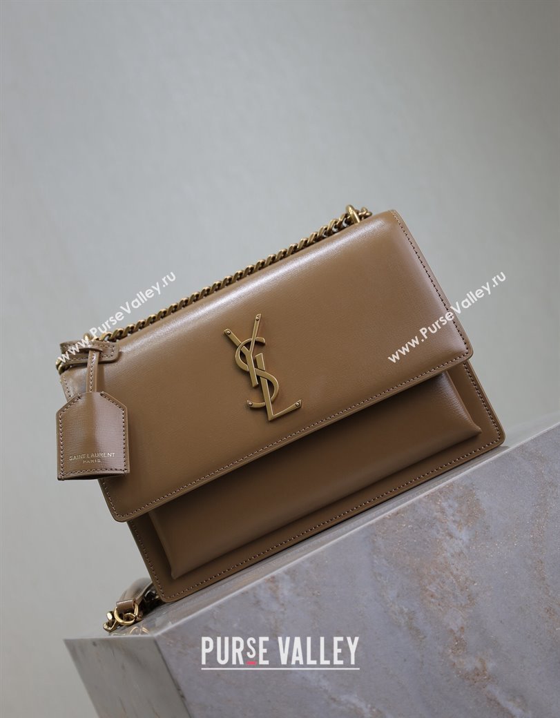 Saint Laurent Sunset Medium Bag in Box Leather 442906 Milk Tea Beige 2024 (YY-241217113)