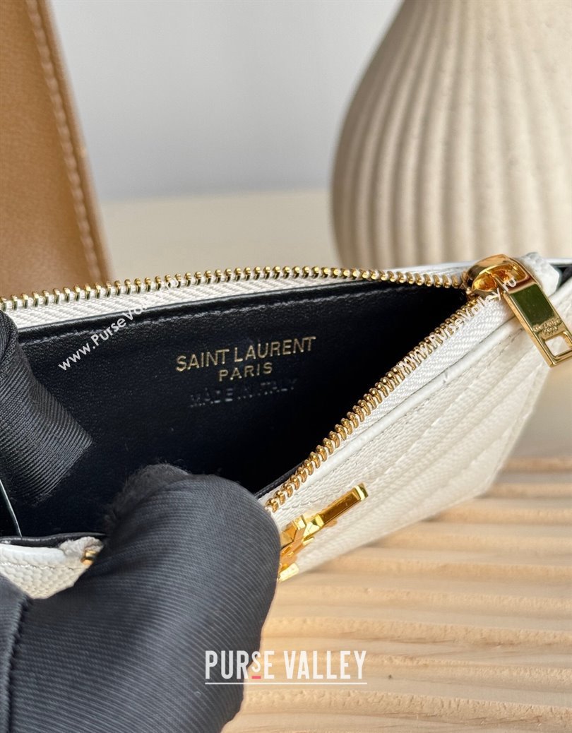 Saint Laurent Matelasse Fragments Card Case in Grianed Leather White 2024 607915 (YY-241218125)