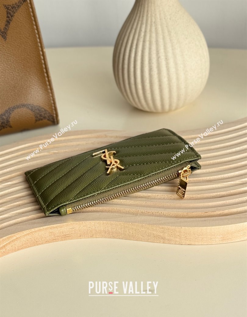 Saint Laurent Matelasse Fragments Card Case in Grianed Leather Green 2024 607915 (YY-241218126)