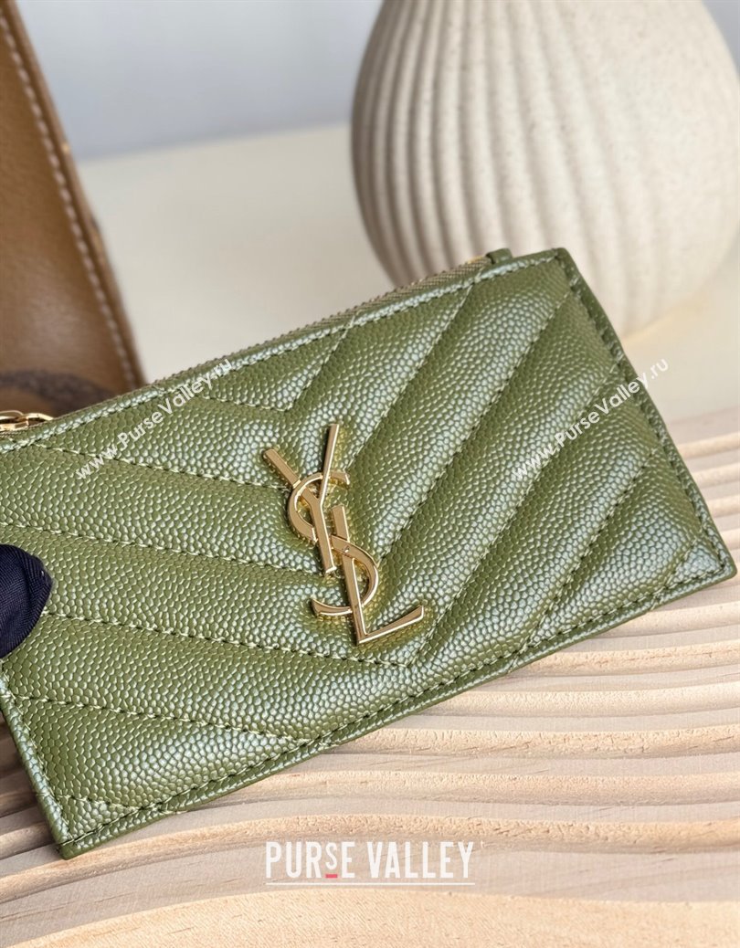 Saint Laurent Matelasse Fragments Card Case in Grianed Leather Green 2024 607915 (YY-241218126)