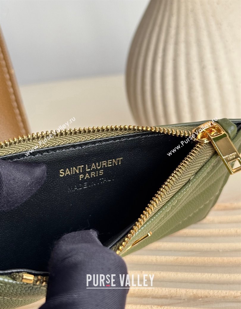 Saint Laurent Matelasse Fragments Card Case in Grianed Leather Green 2024 607915 (YY-241218126)