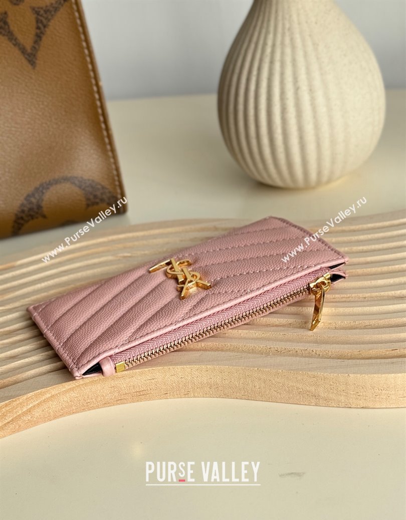 Saint Laurent Matelasse Fragments Card Case in Grianed Leather Light Pink 2024 607915 (YY-241218127)