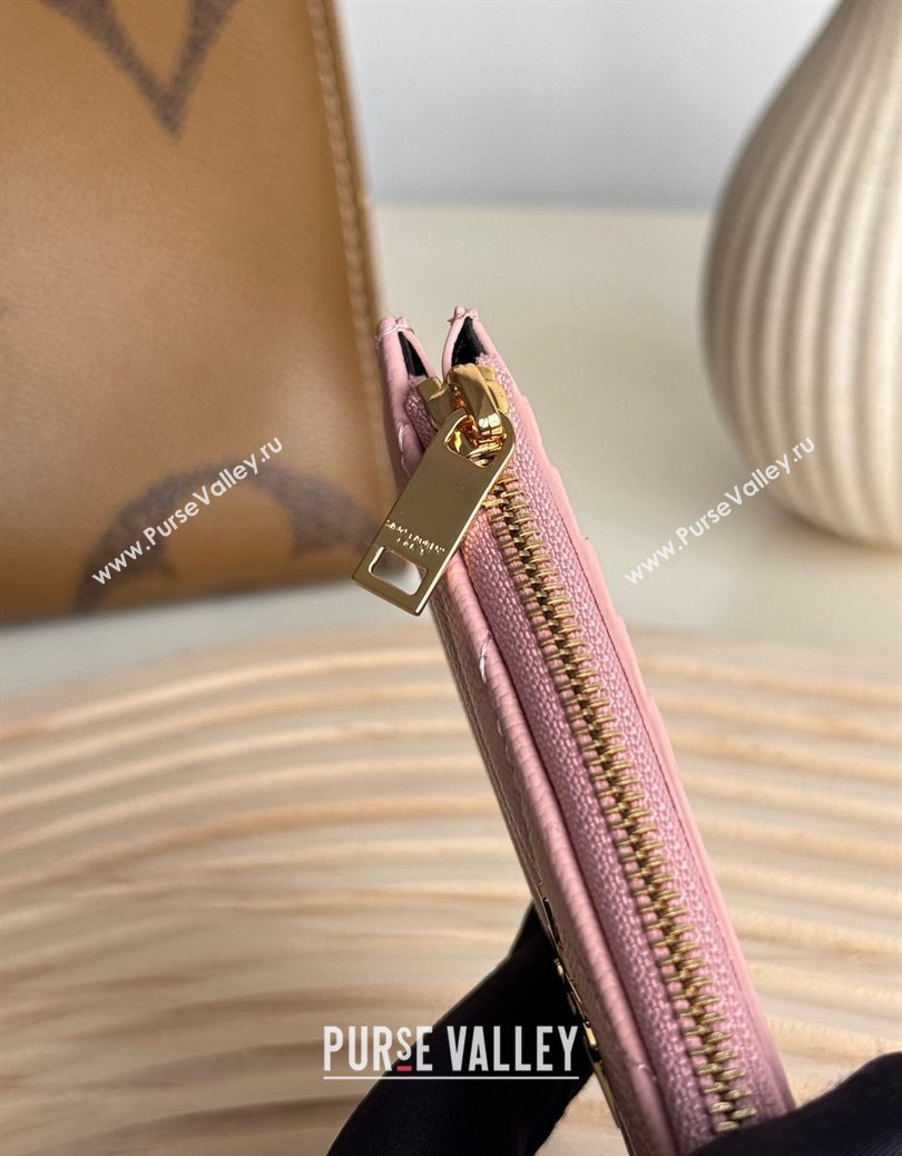 Saint Laurent Matelasse Fragments Card Case in Grianed Leather Light Pink 2024 607915 (YY-241218127)