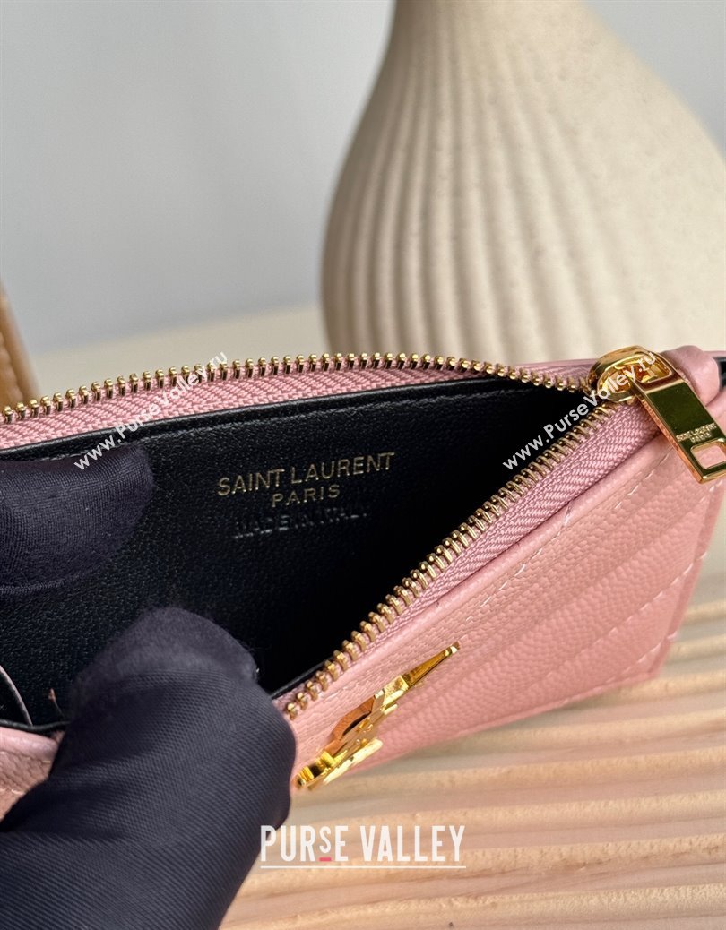 Saint Laurent Matelasse Fragments Card Case in Grianed Leather Light Pink 2024 607915 (YY-241218127)