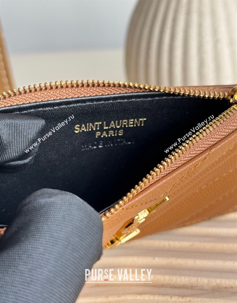 Saint Laurent Matelasse Fragments Card Case in Grianed Leather Brown 2024 607915 (YY-241218130)