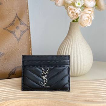 Saint Laurent Matelasse Card Case in Lambskin Black/Silver 2024 423291 (YY-241218131)