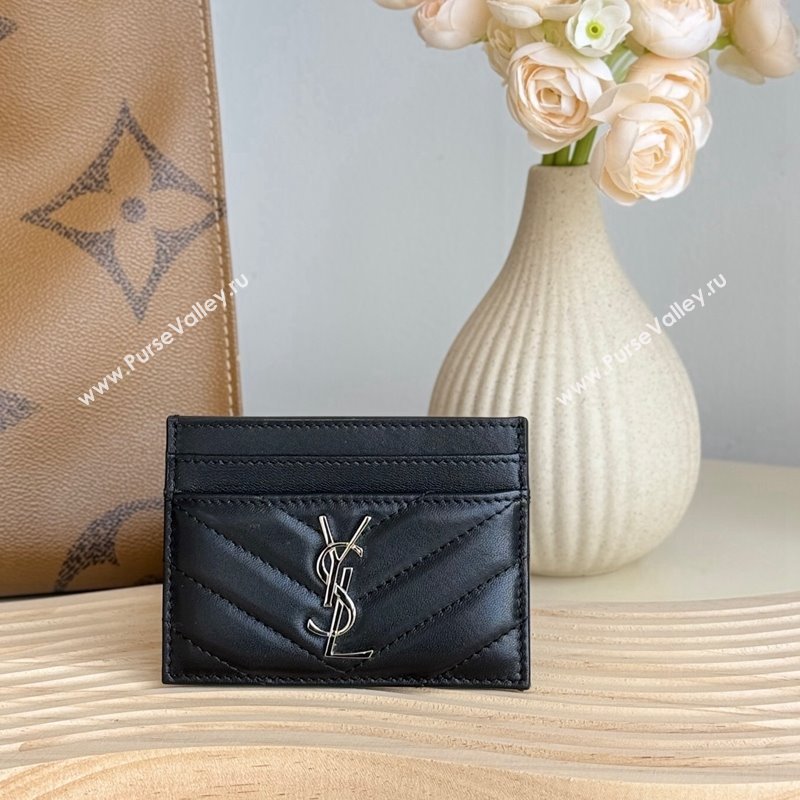 Saint Laurent Matelasse Card Case in Lambskin Black/Silver 2024 423291 (YY-241218131)