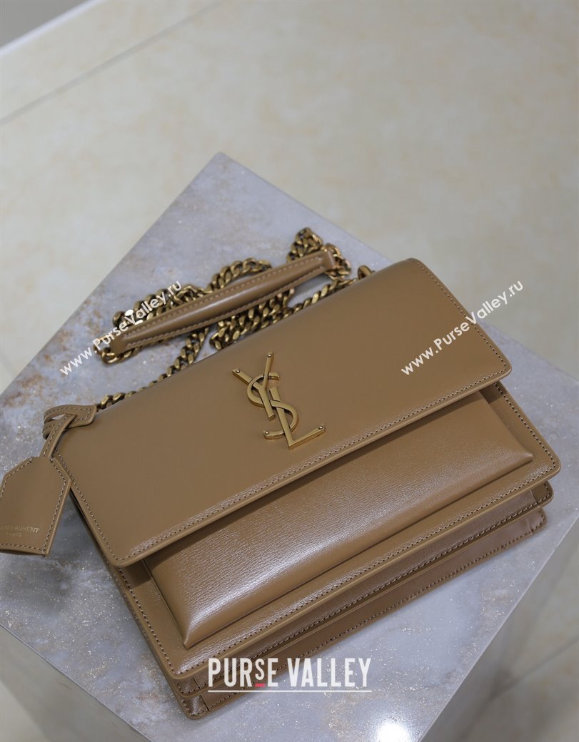 Saint Laurent Sunset Medium Bag in Box Leather 442906 Milk Tea Beige 2024 (YY-241217113)