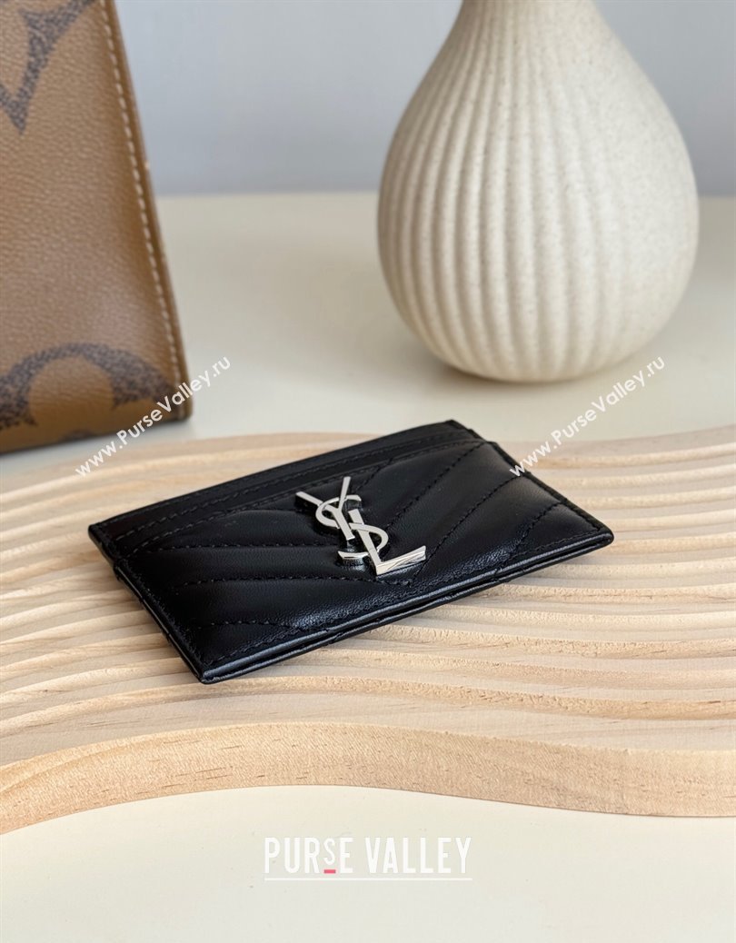 Saint Laurent Matelasse Card Case in Lambskin Black/Silver 2024 423291 (YY-241218131)