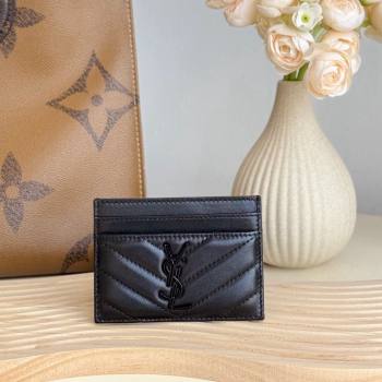 Saint Laurent Matelasse Card Case in Lambskin All Black 2024 423291 (YY-241218133)