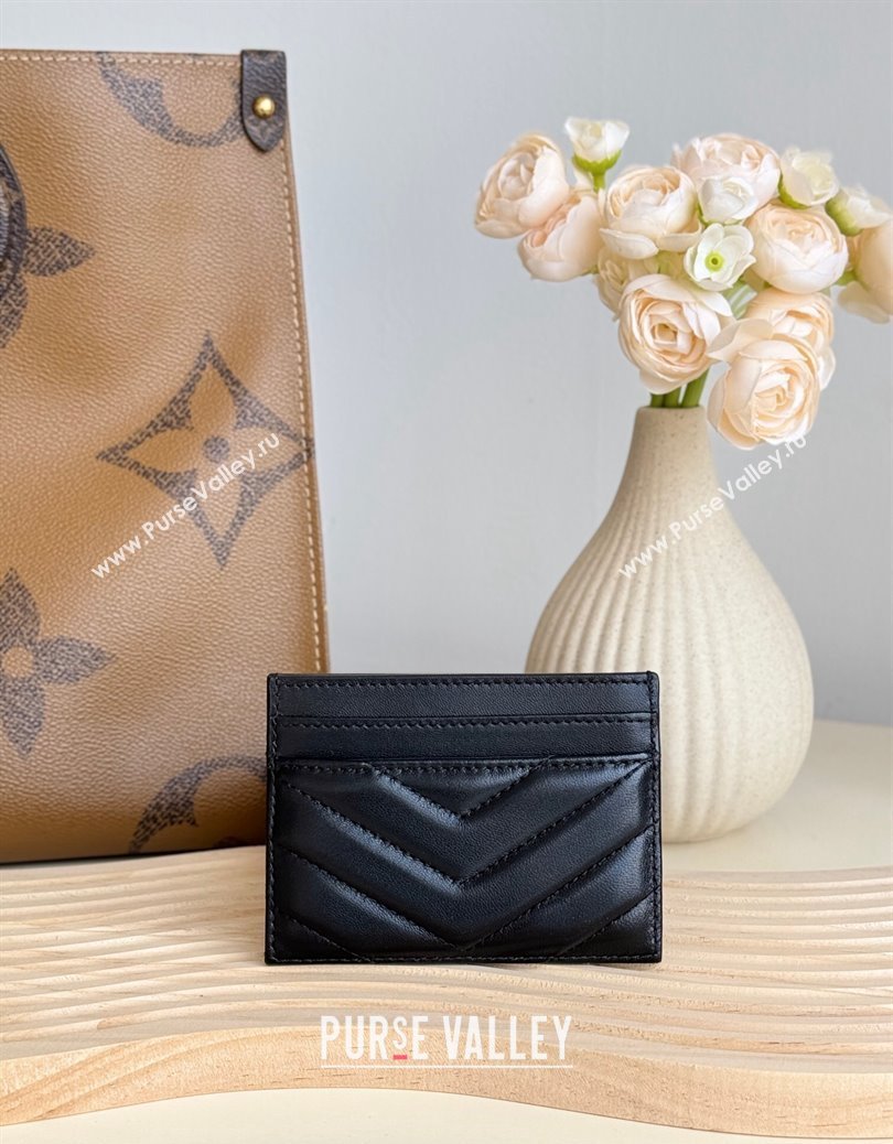 Saint Laurent Matelasse Card Case in Lambskin All Black 2024 423291 (YY-241218133)