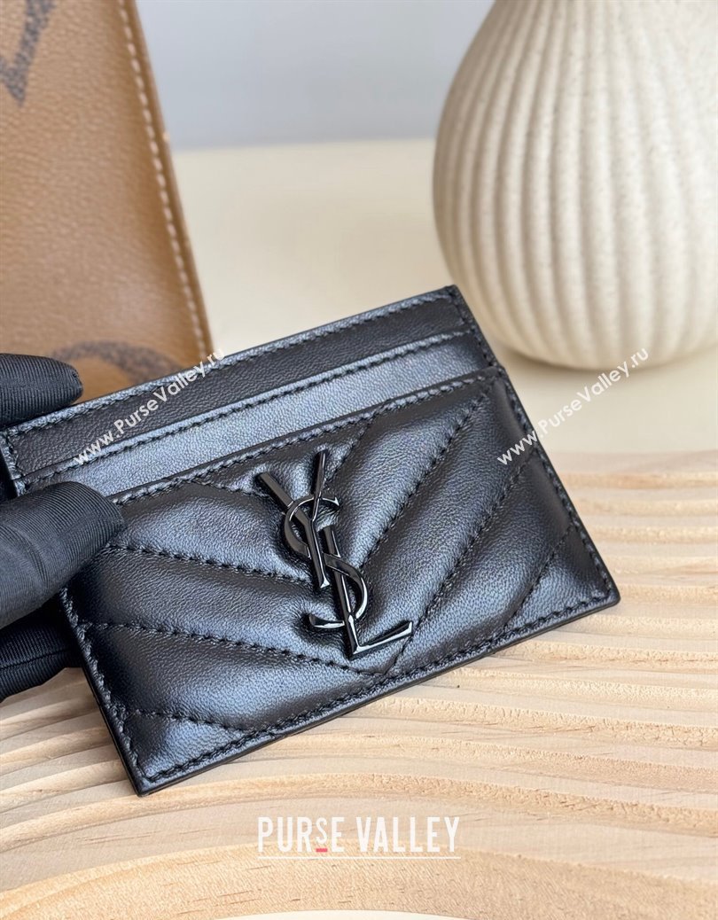 Saint Laurent Matelasse Card Case in Lambskin All Black 2024 423291 (YY-241218133)