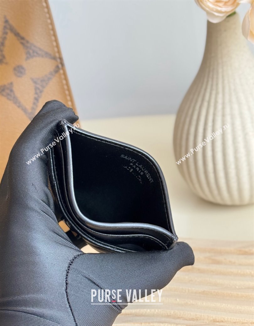 Saint Laurent Matelasse Card Case in Lambskin All Black 2024 423291 (YY-241218133)