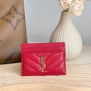 Saint Laurent Matelasse Card Case in Grianed Leather Bright Red 2024 423291 (YY-241218134)