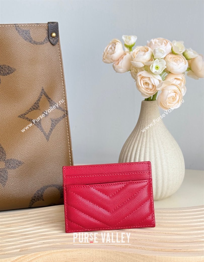 Saint Laurent Matelasse Card Case in Grianed Leather Bright Red 2024 423291 (YY-241218134)