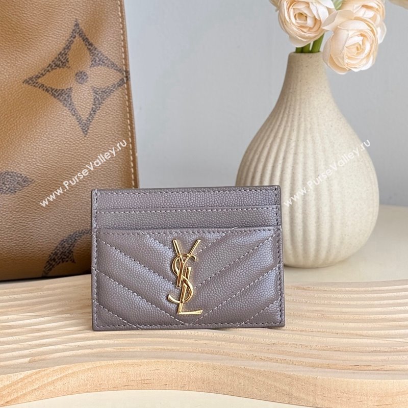 Saint Laurent Matelasse Card Case in Grianed Leather Grey 2024 423291 (YY-241218135)