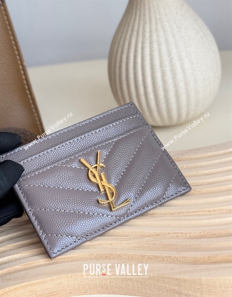 Saint Laurent Matelasse Card Case in Grianed Leather Grey 2024 423291 (YY-241218135)