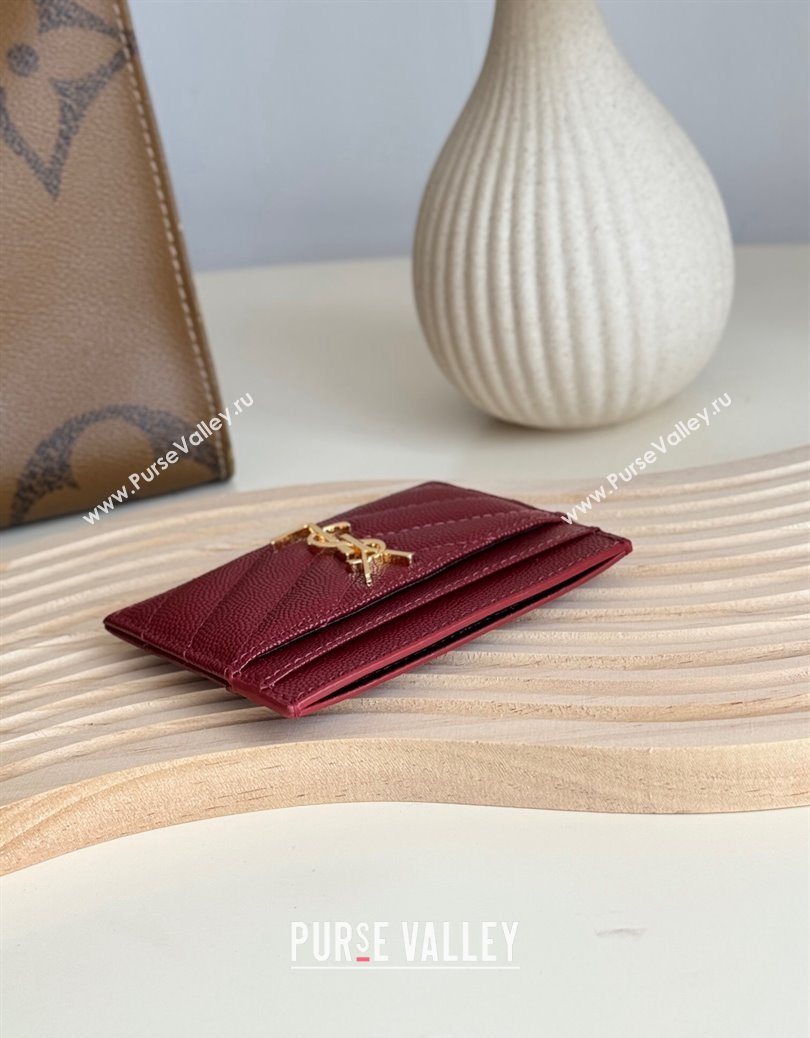 Saint Laurent Matelasse Card Case in Grianed Leather Burgundy 2024 423291 (YY-241218136)