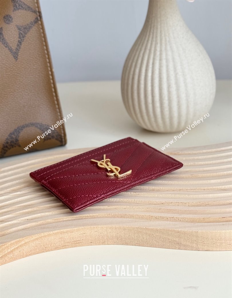 Saint Laurent Matelasse Card Case in Grianed Leather Burgundy 2024 423291 (YY-241218136)