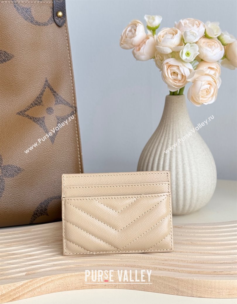 Saint Laurent Matelasse Card Case in Grianed Leather Light Beige 2024 423291 (YY-241218141)