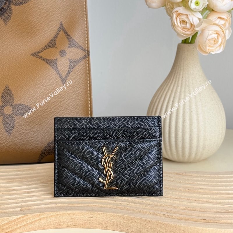 Saint Laurent Matelasse Card Case in Grianed Leather Black/Gold 2024 423291 (YY-241218143)