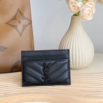 Saint Laurent Matelasse Card Case in Grianed Leather All Black 2024 423291 (YY-241218144)