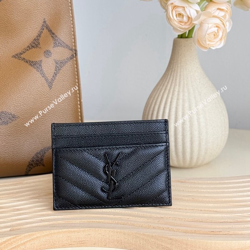 Saint Laurent Matelasse Card Case in Grianed Leather All Black 2024 423291 (YY-241218144)