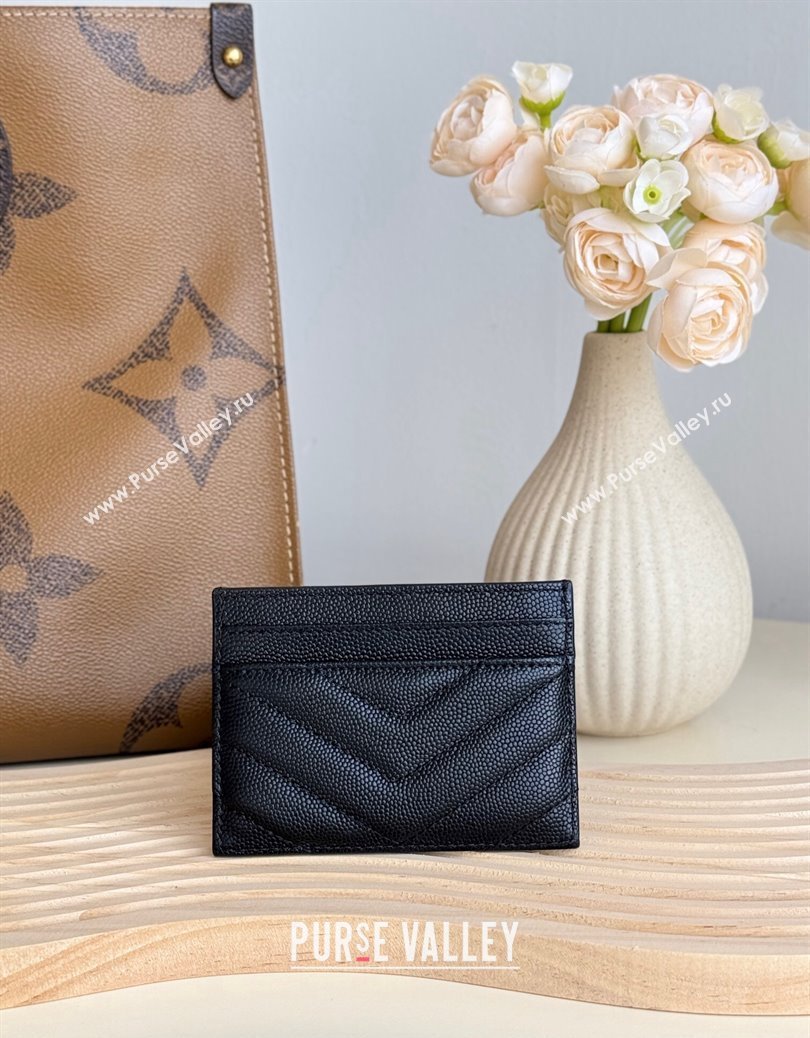 Saint Laurent Matelasse Card Case in Grianed Leather All Black 2024 423291 (YY-241218144)