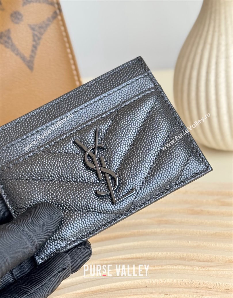 Saint Laurent Matelasse Card Case in Grianed Leather All Black 2024 423291 (YY-241218144)