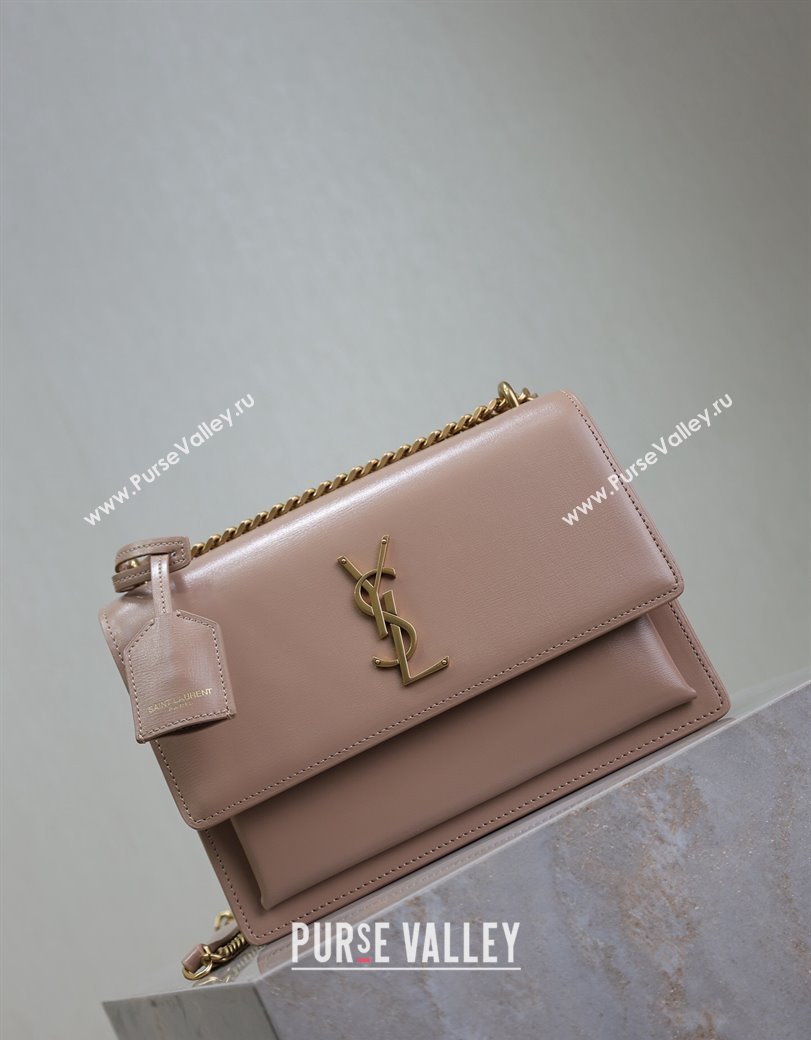 Saint Laurent Sunset Medium Bag in Box Leather 442906 Powder Pink 2024 (YY-241217115)