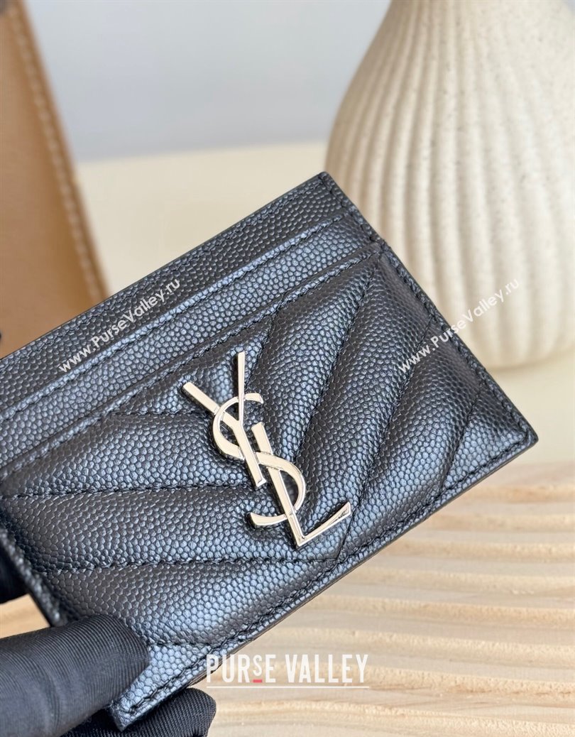 Saint Laurent Matelasse Card Case in Grianed Leather Black/Silver 2024 423291 (YY-241218145)