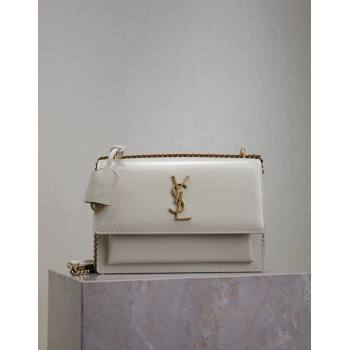 Saint Laurent Sunset Medium Bag in Box Leather 442906 White/Gold 2024 (YY-241217116)