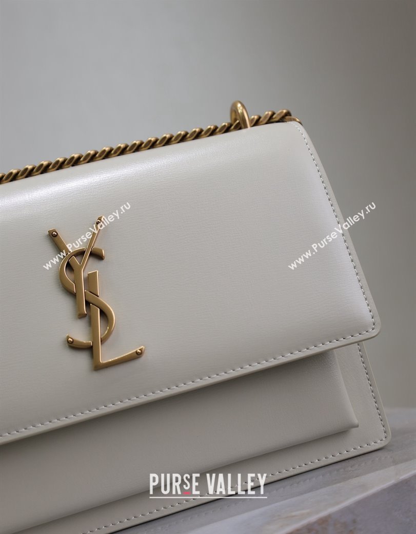 Saint Laurent Sunset Medium Bag in Box Leather 442906 White/Gold 2024 (YY-241217116)