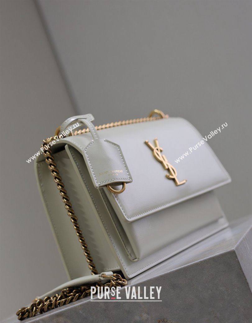 Saint Laurent Sunset Medium Bag in Box Leather 442906 White/Gold 2024 (YY-241217116)