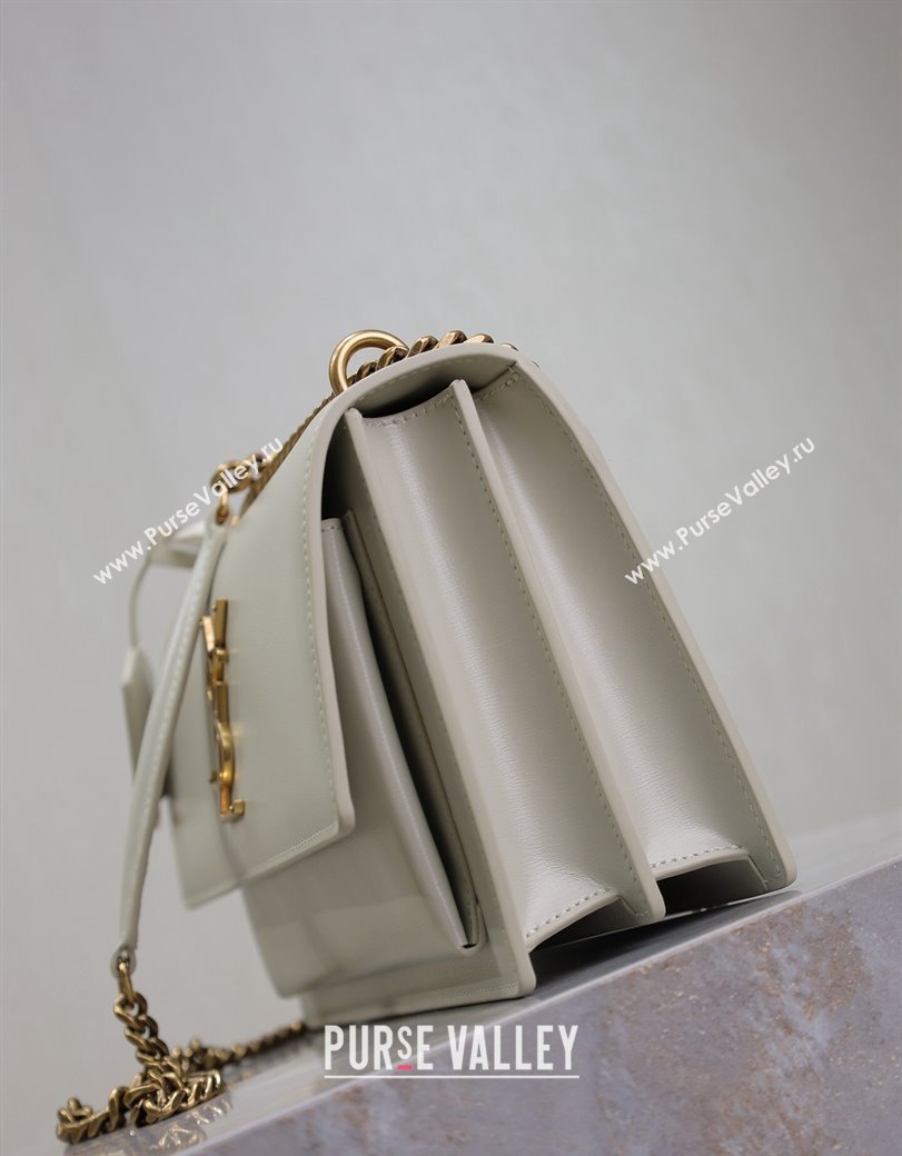 Saint Laurent Sunset Medium Bag in Box Leather 442906 White/Gold 2024 (YY-241217116)