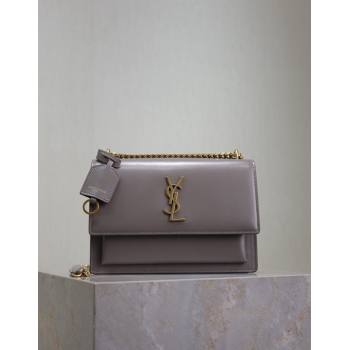 Saint Laurent Sunset Medium Bag in Box Leather 442906 Grey/Gold 2024 (YY-241217117)