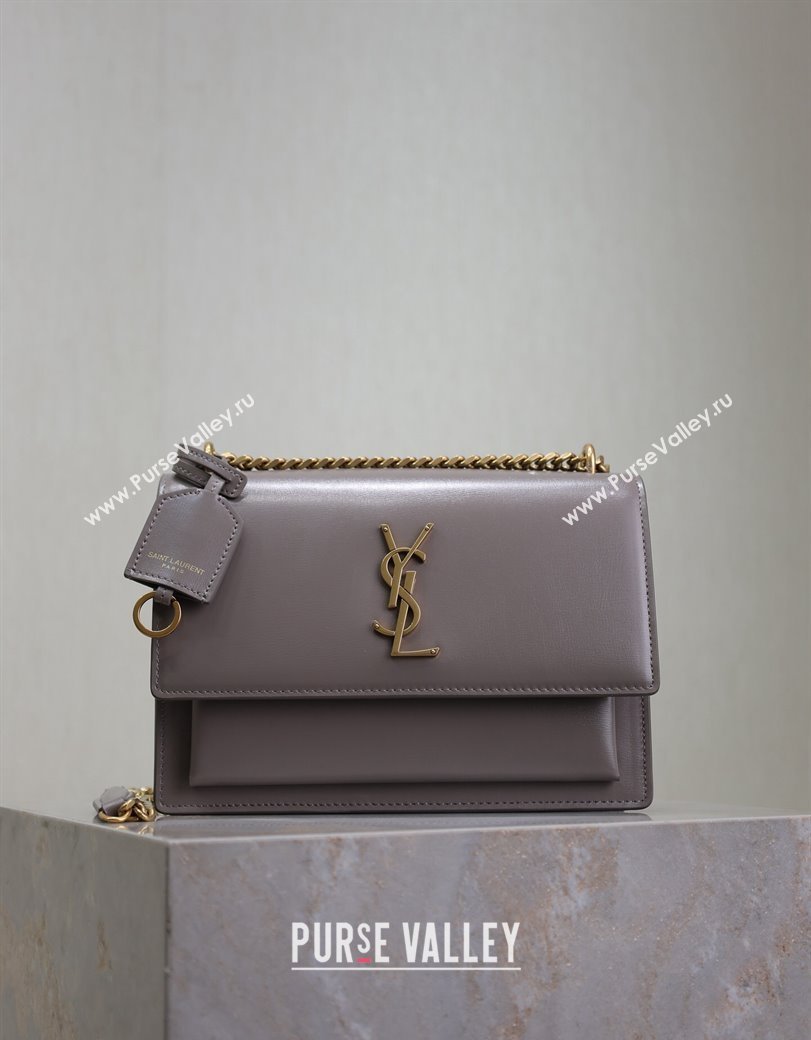 Saint Laurent Sunset Medium Bag in Box Leather 442906 Grey/Gold 2024 (YY-241217117)