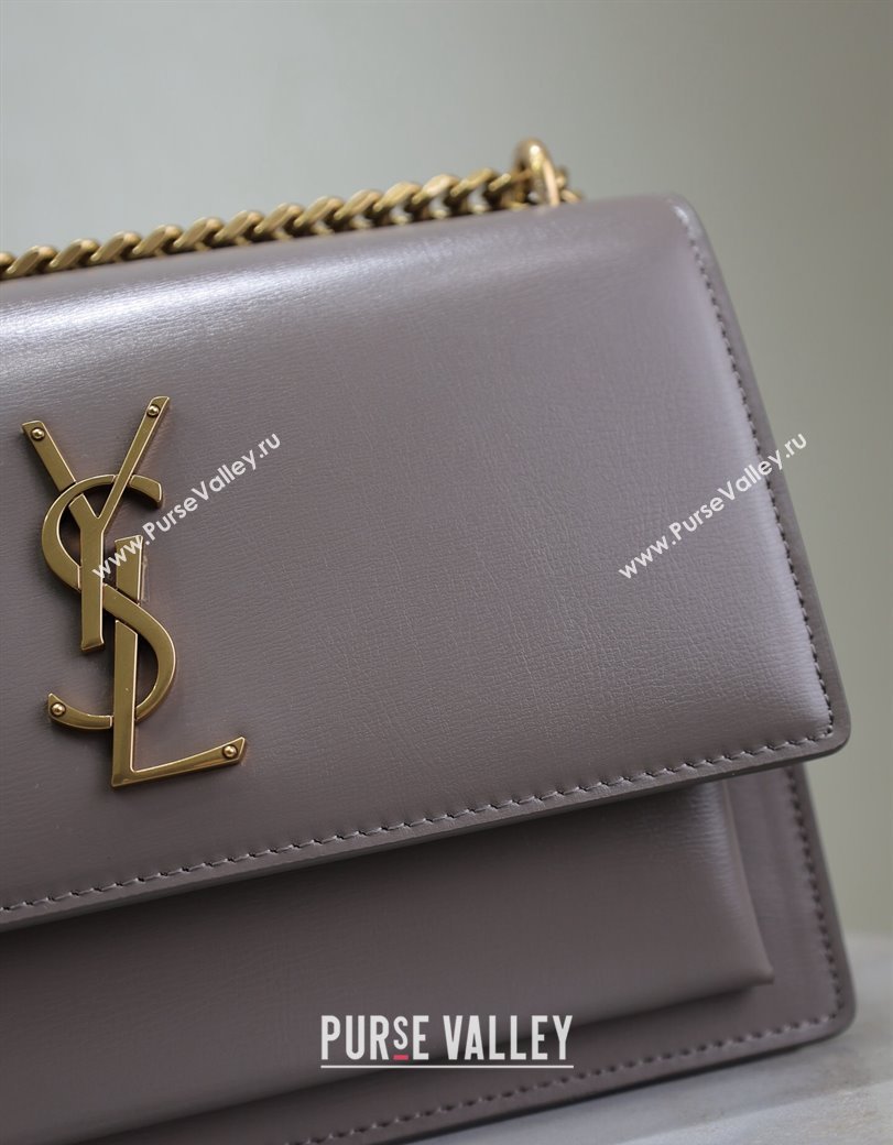 Saint Laurent Sunset Medium Bag in Box Leather 442906 Grey/Gold 2024 (YY-241217117)