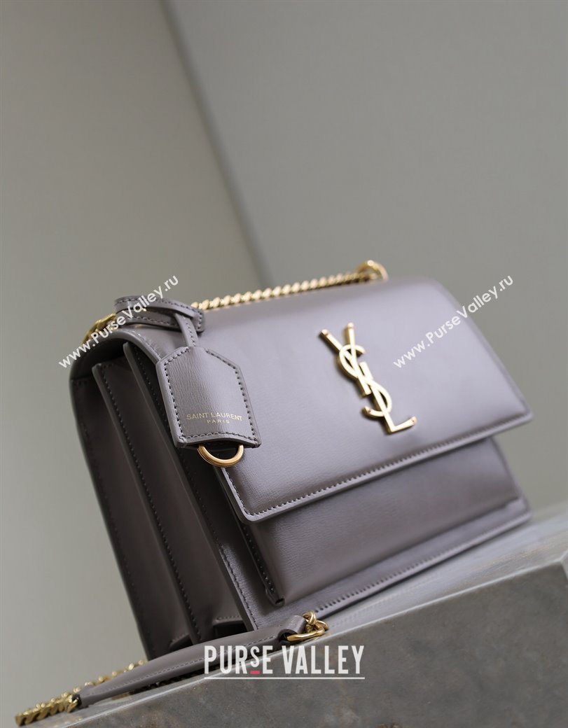 Saint Laurent Sunset Medium Bag in Box Leather 442906 Grey/Gold 2024 (YY-241217117)