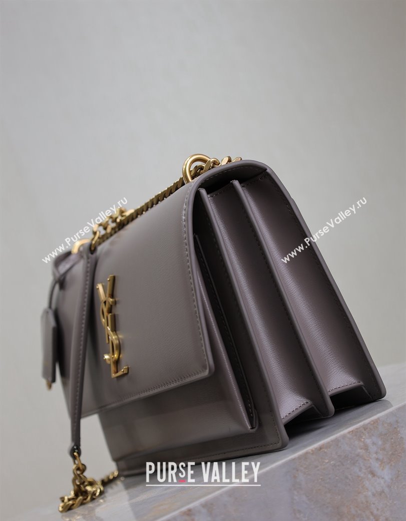 Saint Laurent Sunset Medium Bag in Box Leather 442906 Grey/Gold 2024 (YY-241217117)