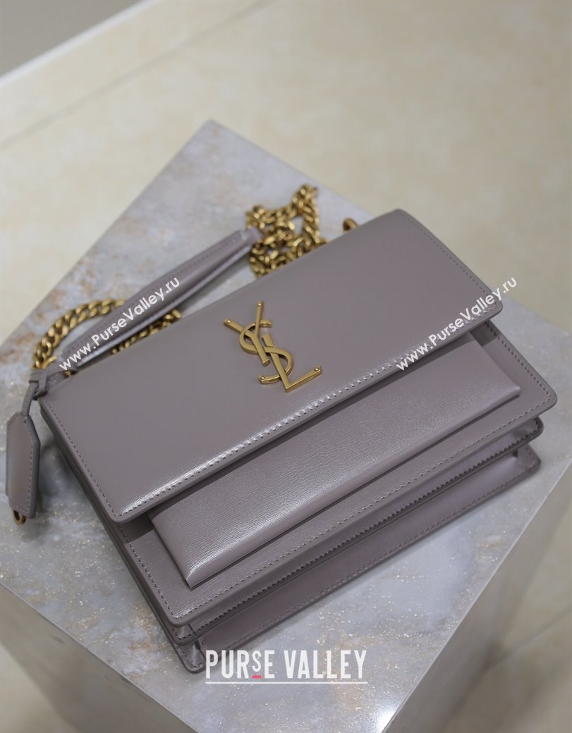 Saint Laurent Sunset Medium Bag in Box Leather 442906 Grey/Gold 2024 (YY-241217117)