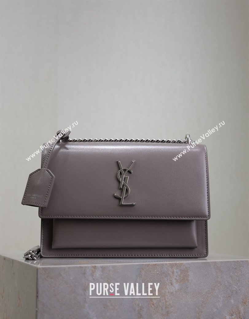 Saint Laurent Sunset Medium Bag in Box Leather 442906 Grey/Silver 2024 (YY-241217118)