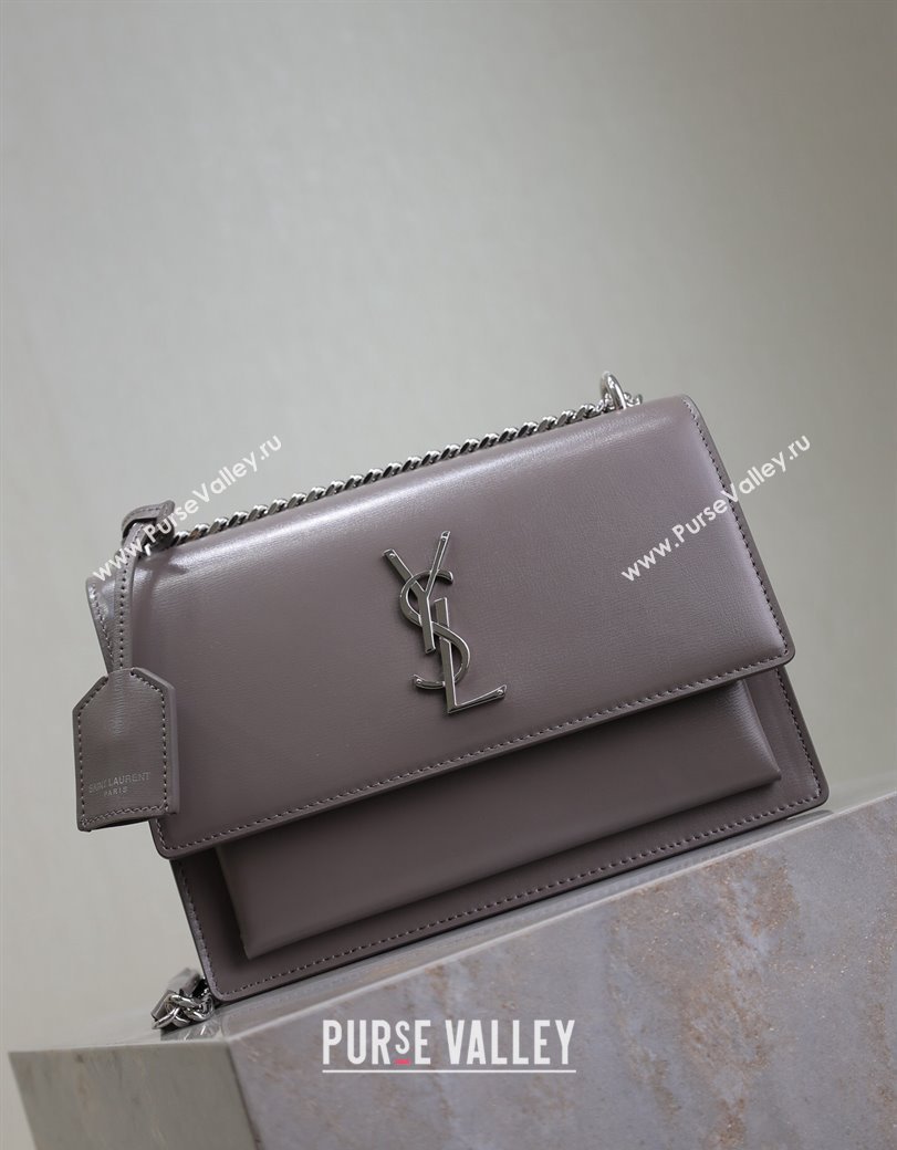 Saint Laurent Sunset Medium Bag in Box Leather 442906 Grey/Silver 2024 (YY-241217118)