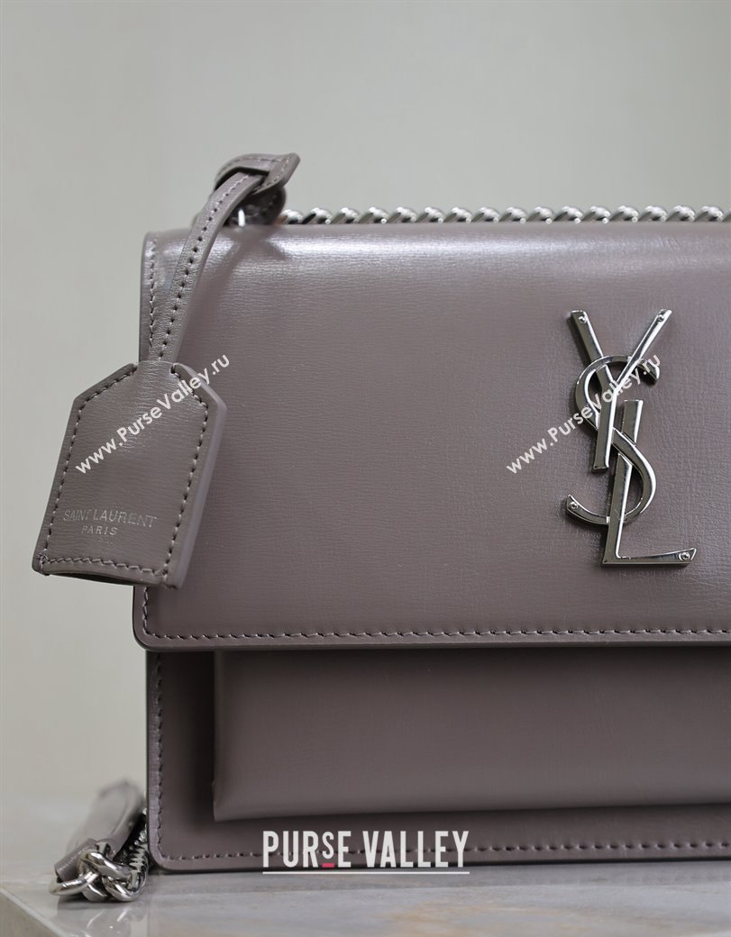 Saint Laurent Sunset Medium Bag in Box Leather 442906 Grey/Silver 2024 (YY-241217118)