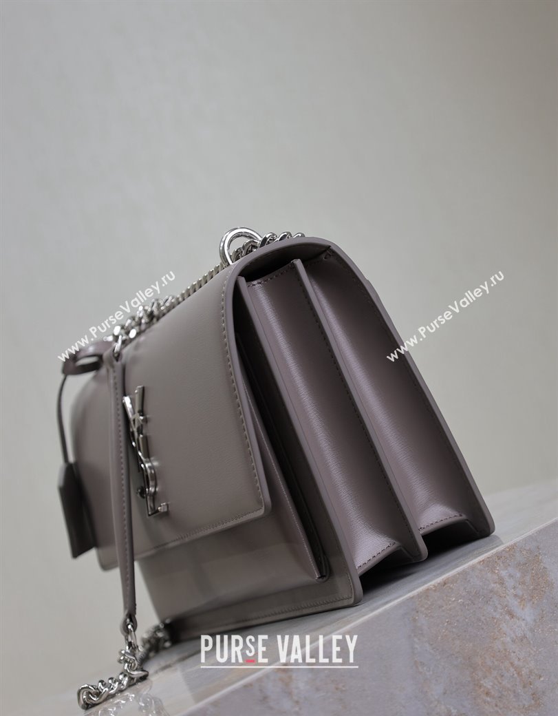 Saint Laurent Sunset Medium Bag in Box Leather 442906 Grey/Silver 2024 (YY-241217118)