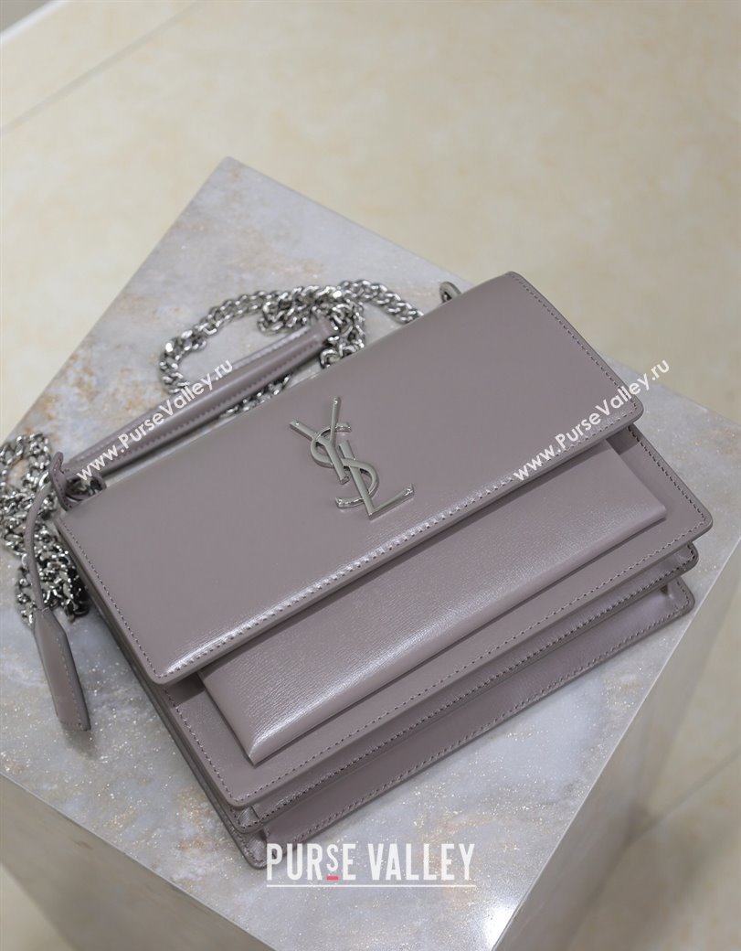 Saint Laurent Sunset Medium Bag in Box Leather 442906 Grey/Silver 2024 (YY-241217118)