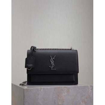 Saint Laurent Sunset Medium Bag in Diamond-Grained Leather 442906 Black 2024 (YY-241217119)