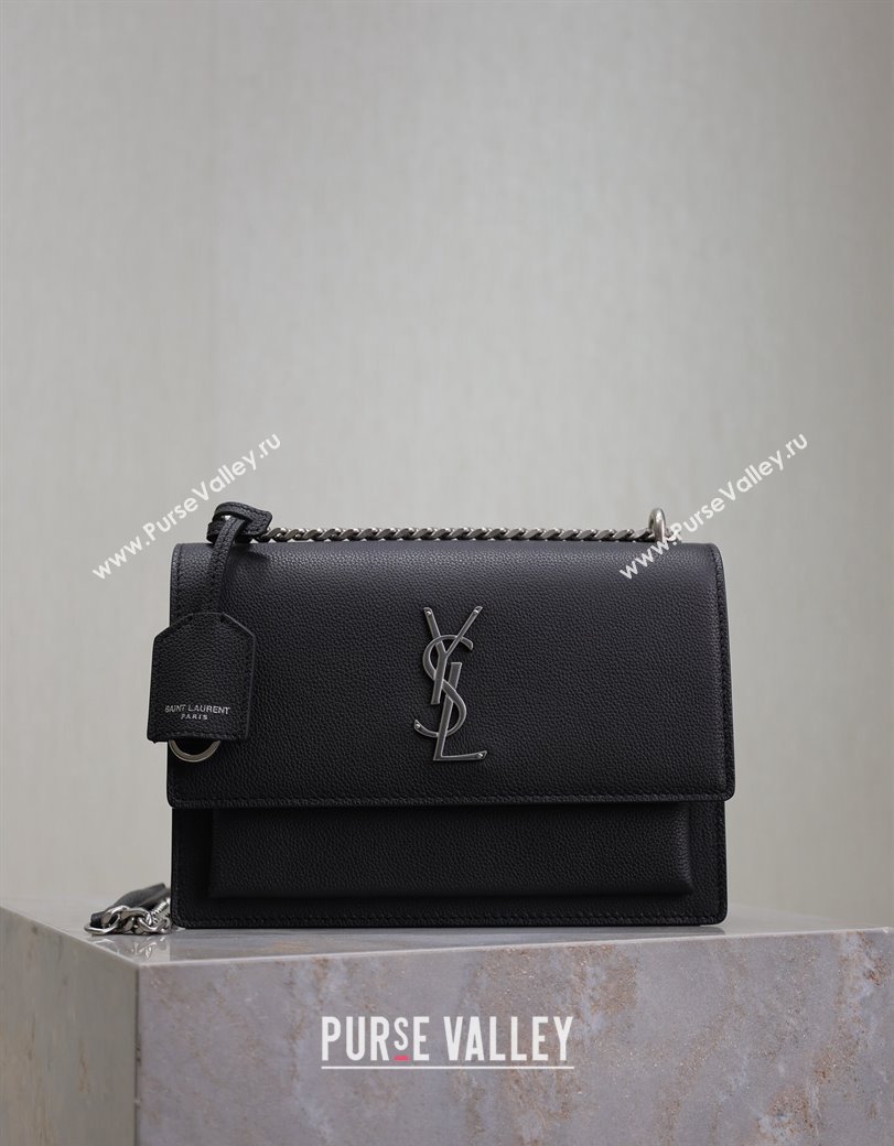 Saint Laurent Sunset Medium Bag in Diamond-Grained Leather 442906 Black 2024 (YY-241217119)