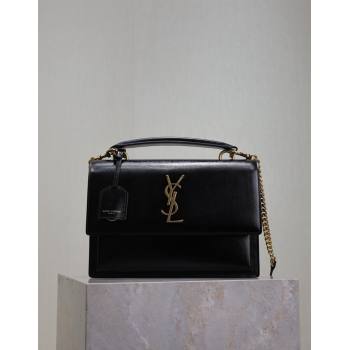 Saint Laurent Medium Sunset Top Handle Bag in Smooth Leather 634723 Black/Gold 2024 (YY-241218002)